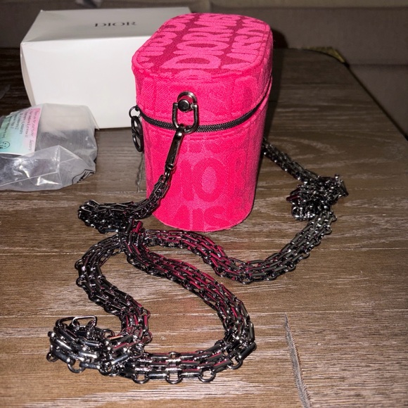 Pink Dior Miss Dior Signature Pouch bag with Black Metal Crossbody Chain NWT - Picture 6 of 8